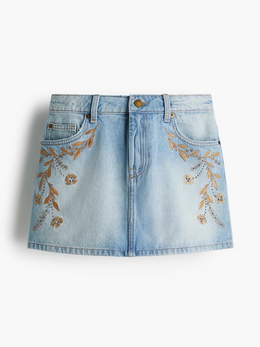 Embroidered Light Blue Denim Mini Skirt NWT Sz 4